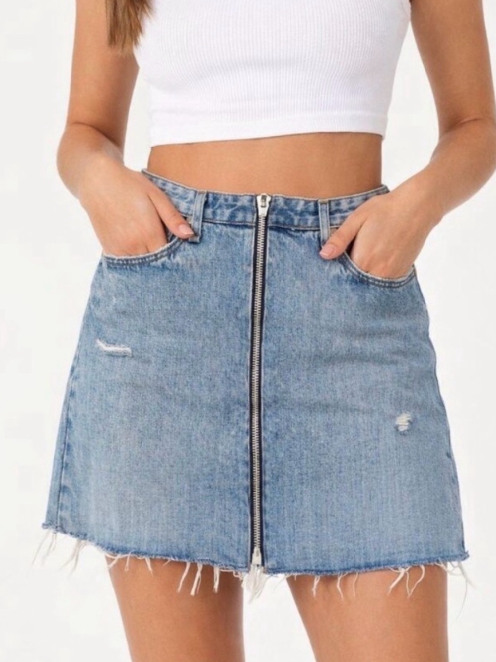 ☀️ RAG & BONE Anna Denim Mini Skirt with Front Zip